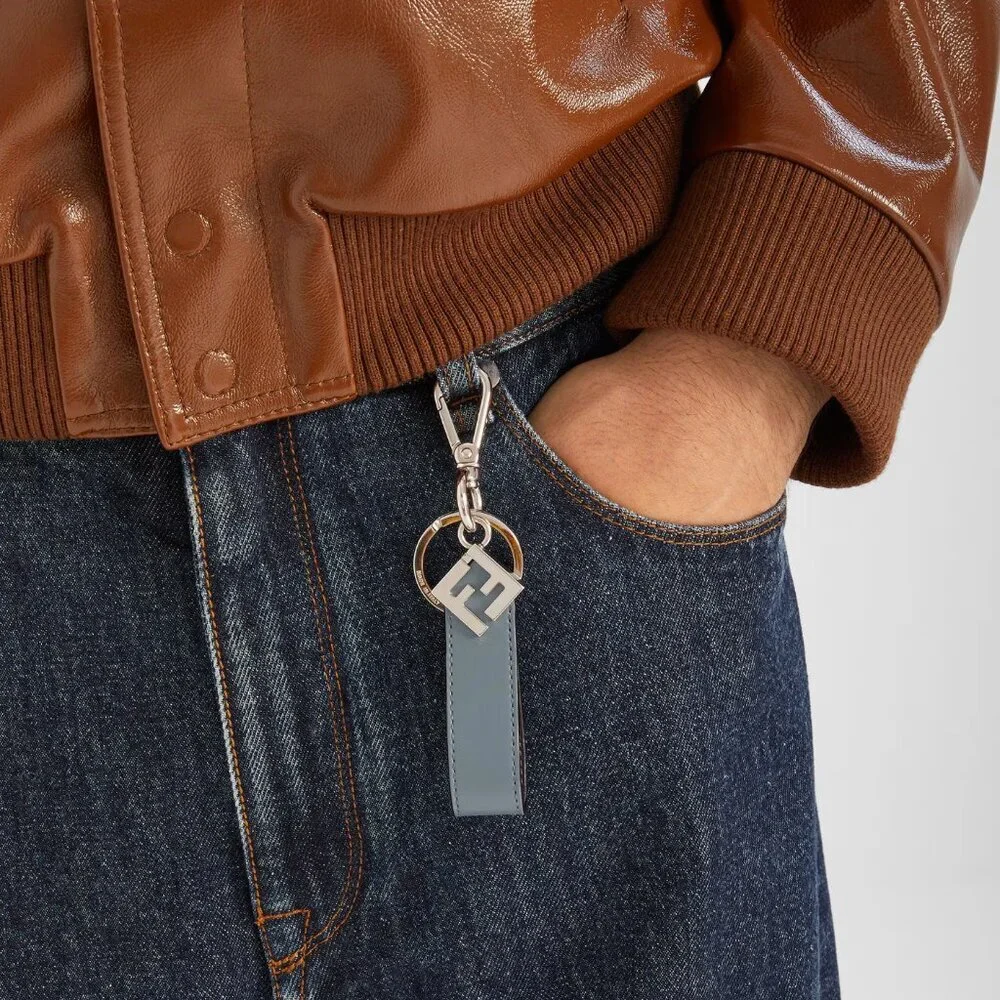 Fendi Men's Pequin Striped Leather Gold-Tone Keychain Key Ring